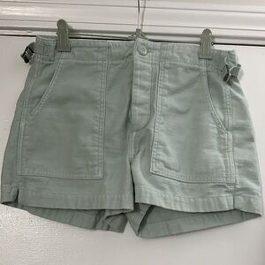 American Eagle Shorts Green Flat Front Pockets Adjustable Waist Cotton Size 2